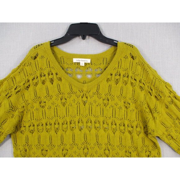 Indigo Thread Co. Olive Green Openwork Cotton Sweater Size - M - Picture 2 of 9